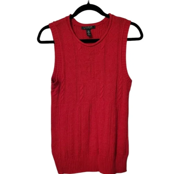 Ralph Lauren Red Cable Knit Linen Cotton Preppy Sweater Vest. Size M - Picture 1 of 6